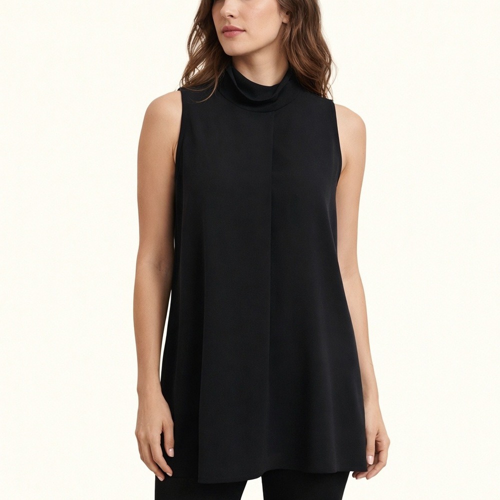 Theory Black High Neck Sleeveless Tunic Top Talniza Medium Minimalist EUC Work